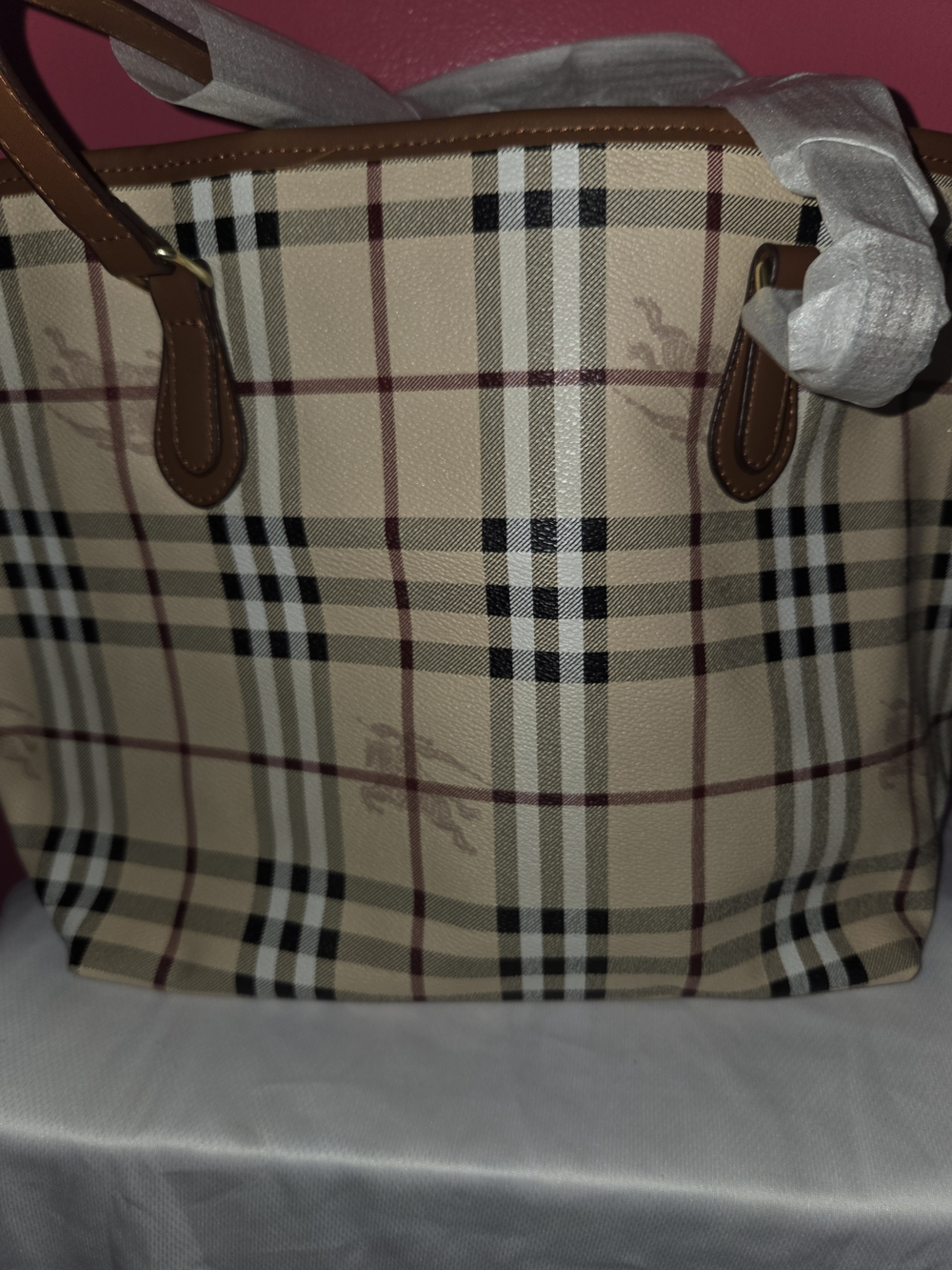 Classic Plaid Tote Bag in Beige